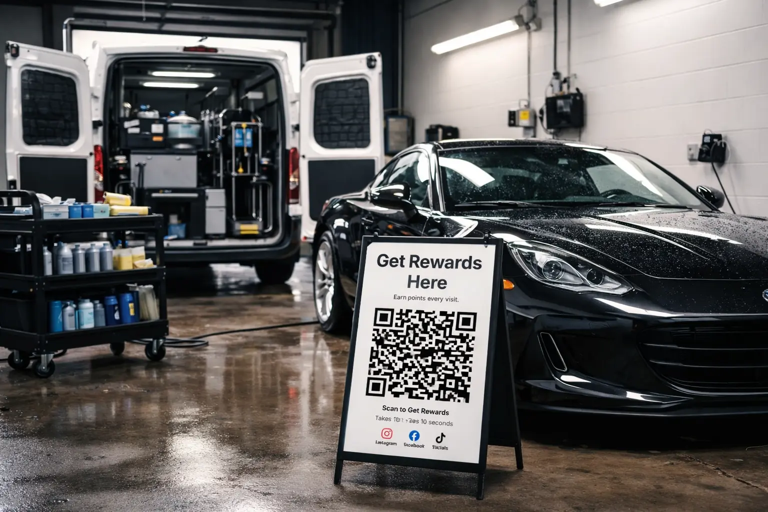 Clean car in a professional detailing setup