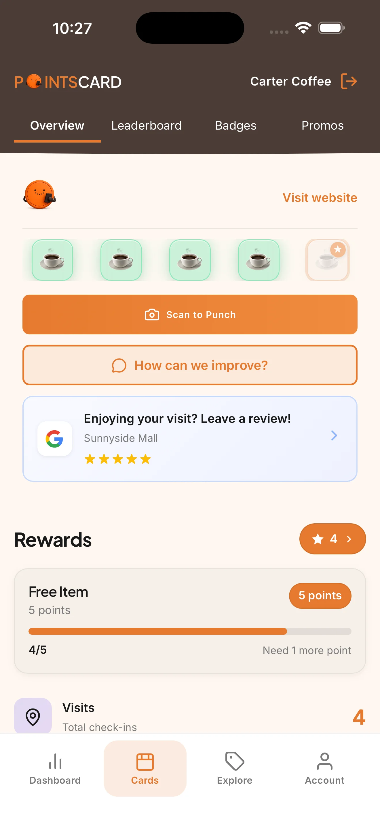 PointsCard app screenshot